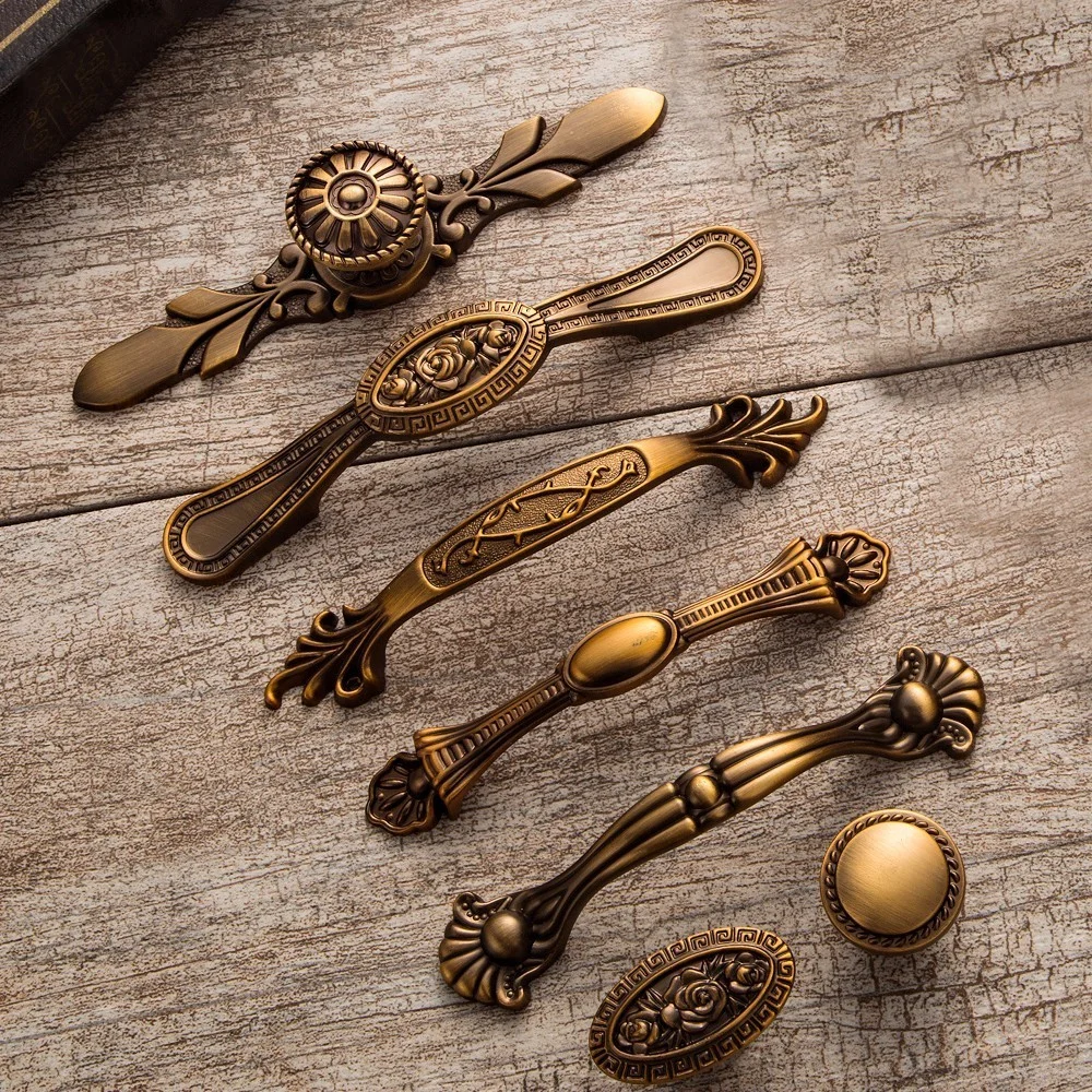

Antique Bronze Door Handles Noble Drawer Pulls Vintage Kitchen Cabinet Handles and Knobs Retro Furniture Handles Hardware