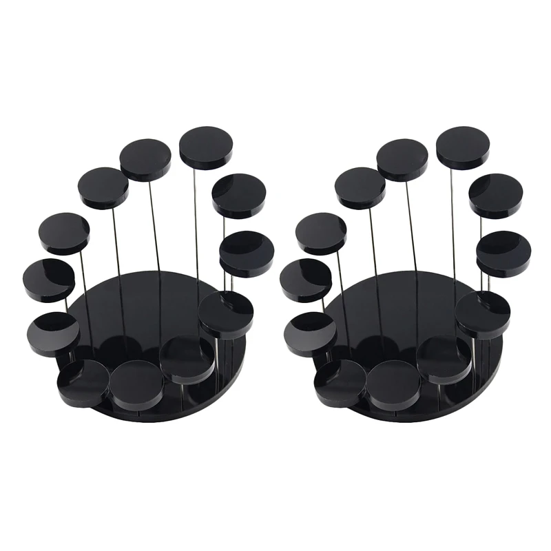 

2X Fashion Multi-Layer Acrylic Ring Display Rack Earring Holder Pendant Gemstone Showcase Display Stand Desktop Black