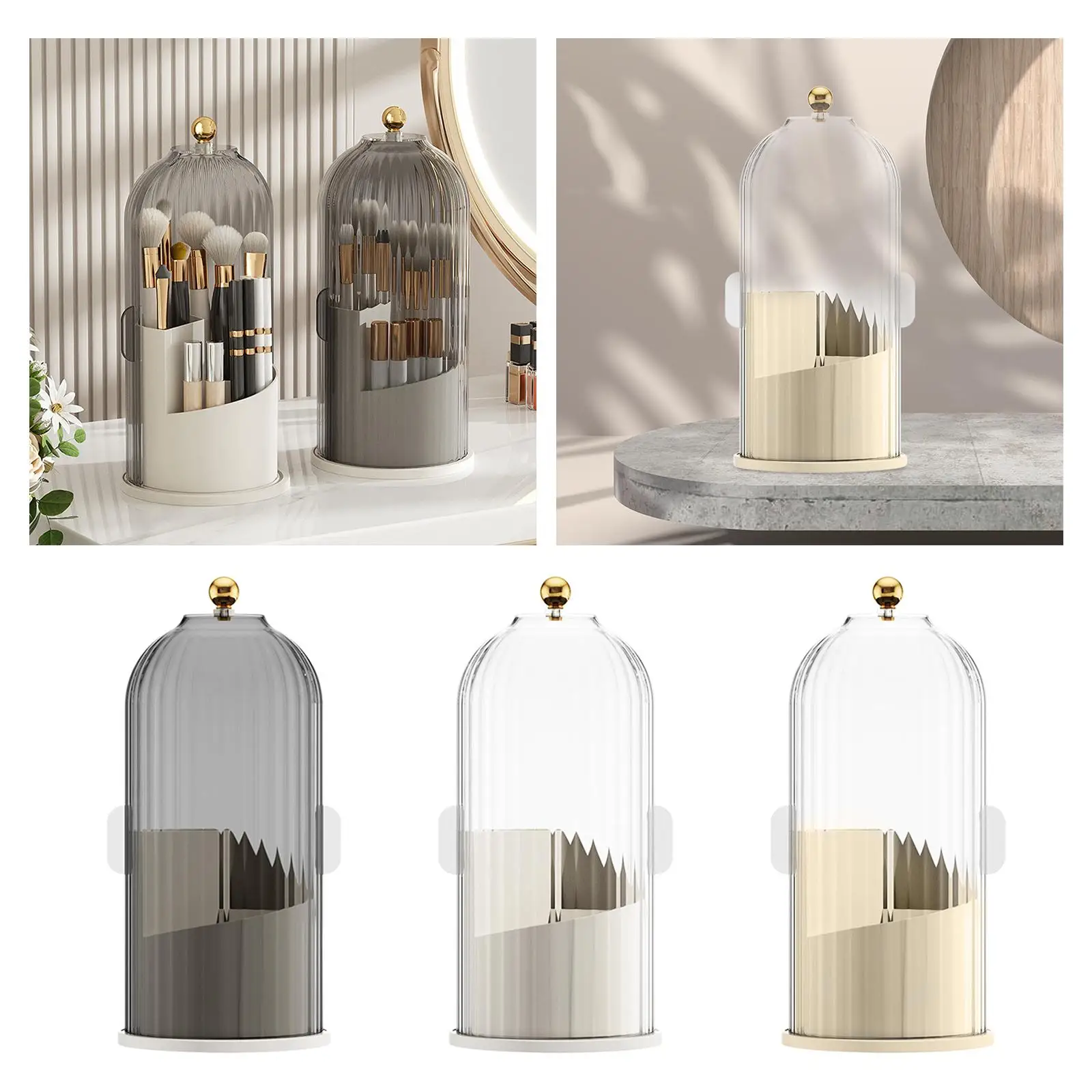 

360° Rotating Makeup Brush Holder with Lid Dustproof Luxury Eye Shadow Storage Box Dustproof Vanity for Desk Table