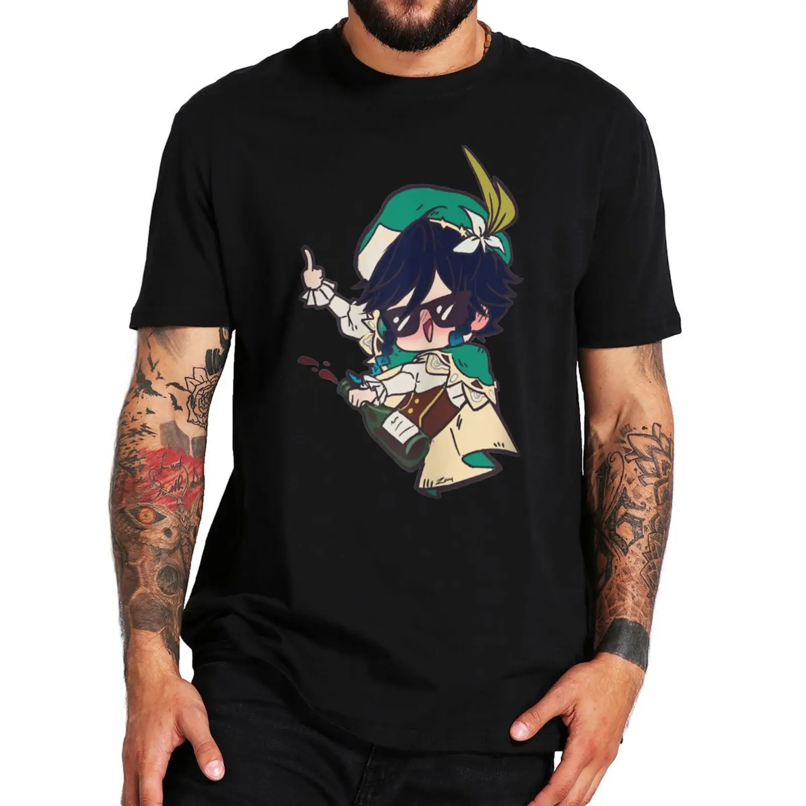 

Venti Drunk Tshirt Genshin Impact Character Classic T Shirt Fantasy RPG Video Game Essential Tee Tops 100% Cotton Camiseta