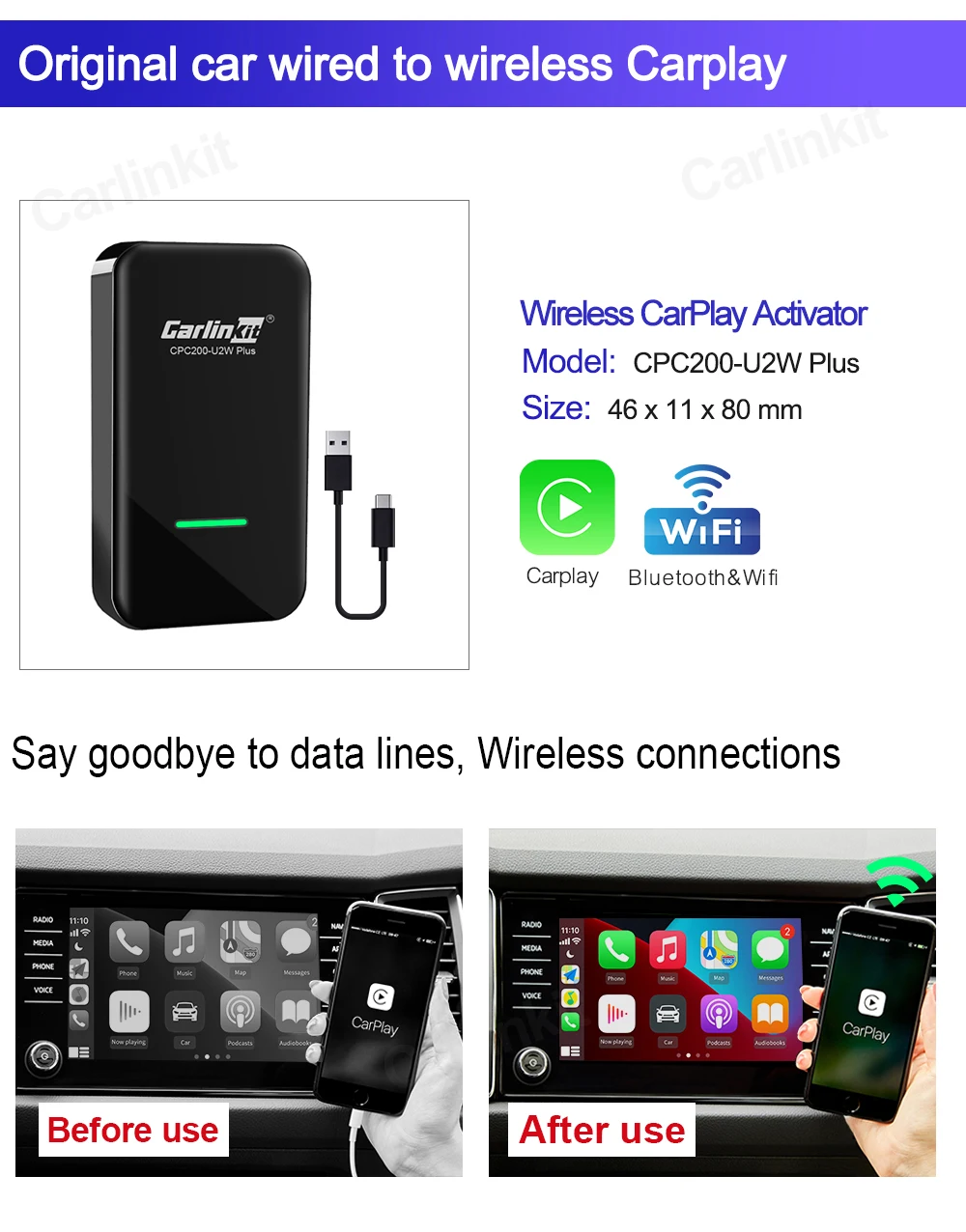 Беспроводной ключ Carplay Bluetooth USB адаптер для Audi Benz Mazda Porsche Volkswagen Volvo Ford Citroen