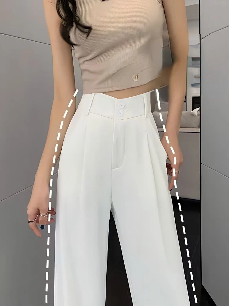 

Summer Full Length Loose Pants Fashion High Waist Wide-Leg Pants Women Simple Solid Color Casual Female Trousers New A159