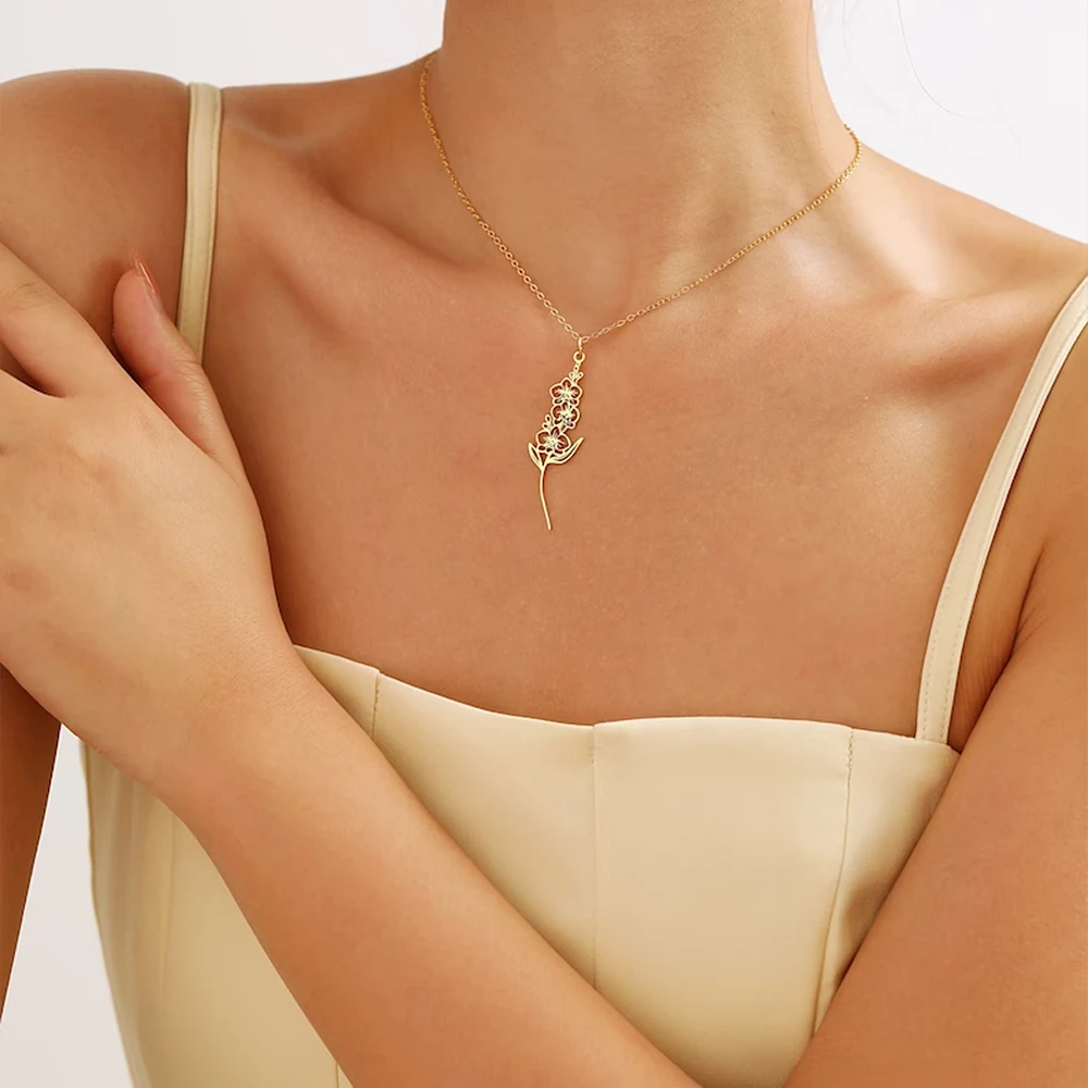 Women's Birth Flower Series Custom Necklace Personalized Women's Accessories Stainless Steel High Jewelry Custom Flower Tag