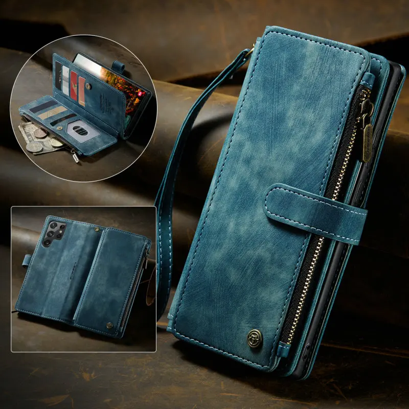 

CaseMe Leather Cover S23 S22 Ultra Case For Samsung A52 A53 A72 Zipper Wallet Case A33 A12 A54 A71 A50 S S21 S20 S10 Plus