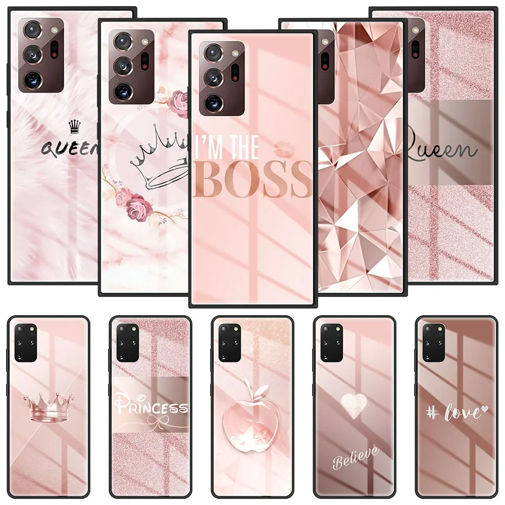 

Rose Gold Queen Crown Case for Samsung Galaxy S10e Note 20 Ultra 10Lite 9 S21 S20FE S22 S10 S8 Plus Tempered Glass Cover Fundas