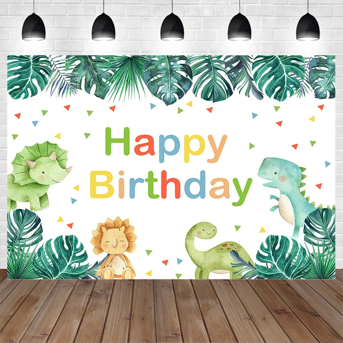 Фон для фотосъемки с изображением динозавра на тему дня рождения тропические