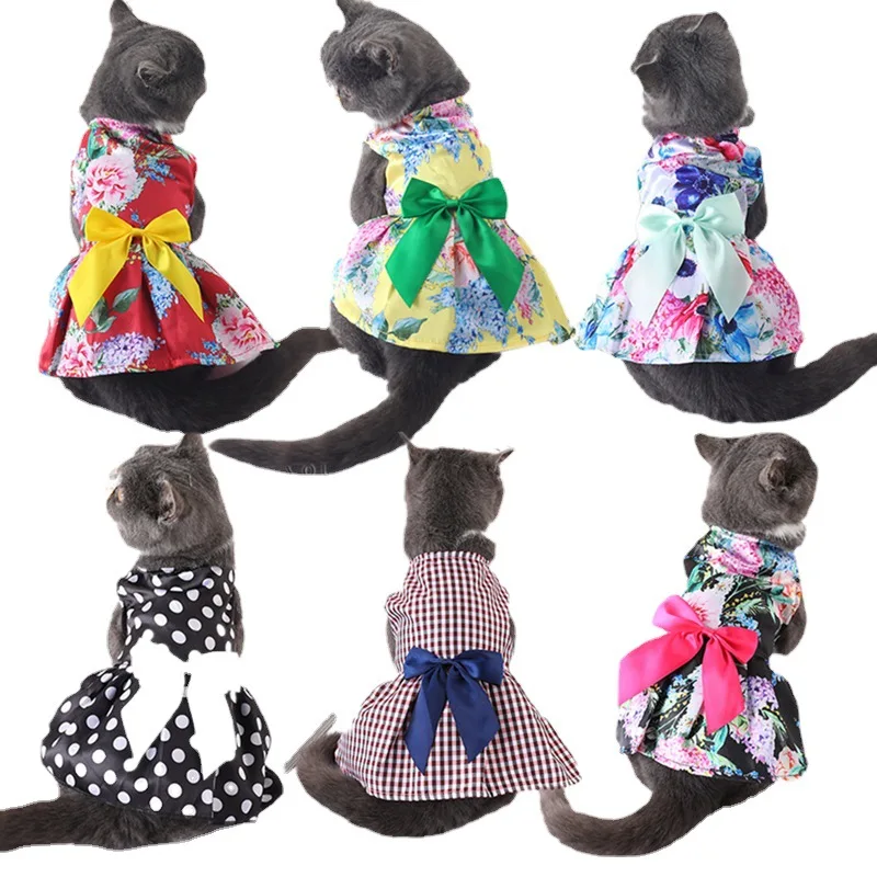 

Floral Cat Dog Dress Pet Clothes For Dogs Spring Summer Wedding Cat Small Dogs Bowknot Skirts Chihuahua Puppy Cat Clothes