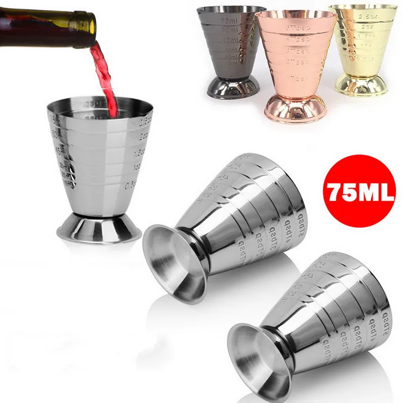 

75ml Measuring Shot Cup Ounce Jigger Bar Cocktail Drink Mixer Liquor Measuring Cup Mojito Measure Coffee Mug Stainless Steel