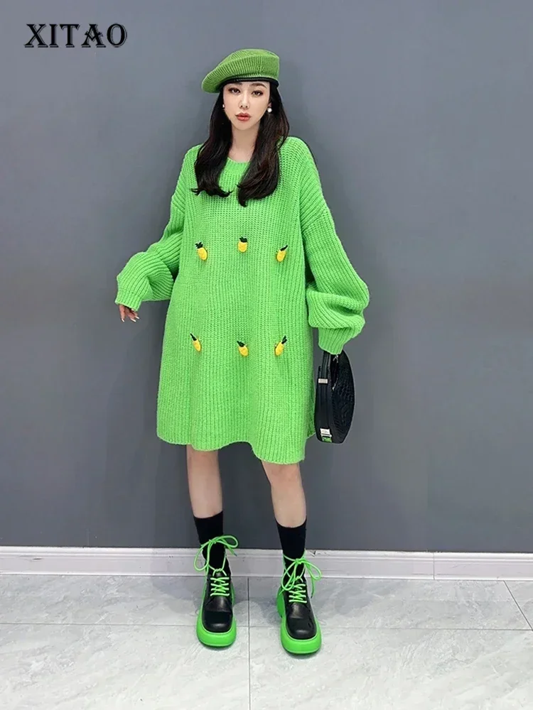 

XITAO Knitting Loose Pullovers Three-dimensional Decoration Patchwork Solid Color Loose Sweaters Fashion All Match New DMJ3097