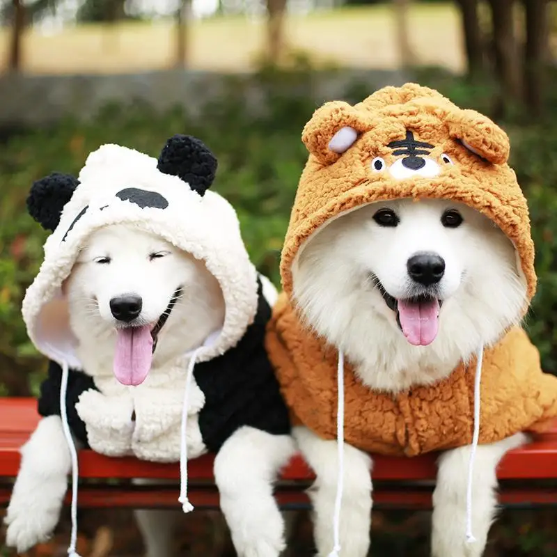 Dog Clothes Cute Panda Tiger Coat for  Samoyed Golden Retriever Labrador Dog Thickened Autumn Winter Pet Clothes for Large Dog