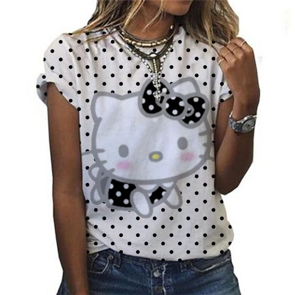 Hello Kitty летняя модная футболка с рисунком тай-дай круглым вырезом женская