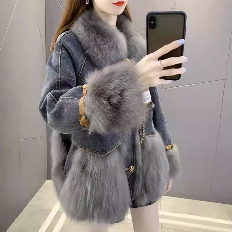 Женская джинсовая куртка Pai Overcome из искусственного лисьего меха свободная