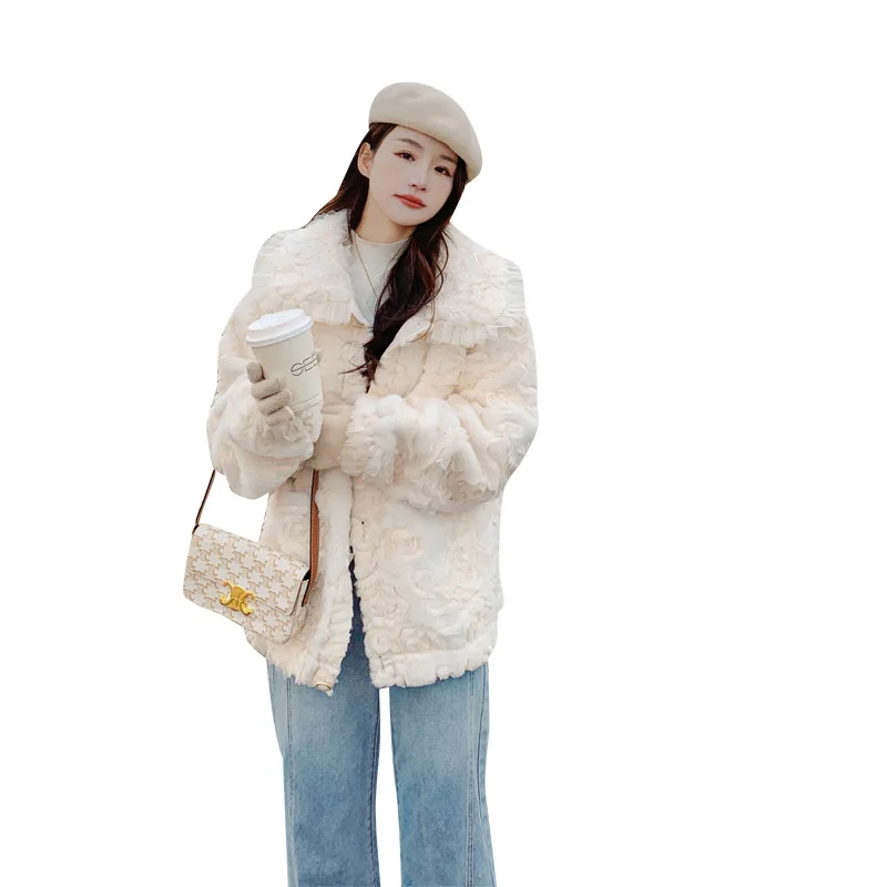 Winter new temperament soft lambswool coat women