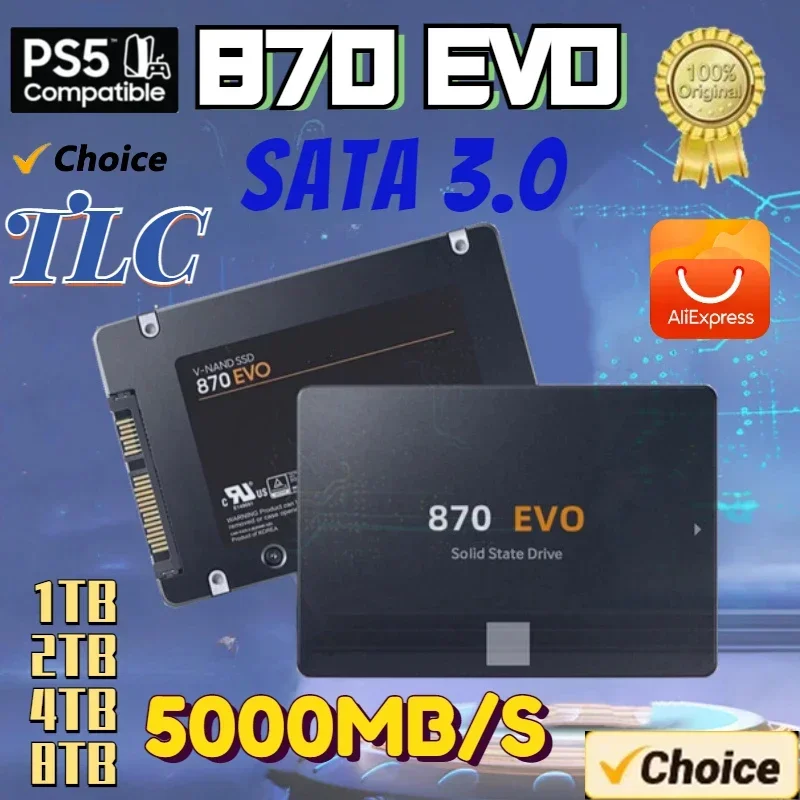 2024 100% новый 870 EVO 8 ТБ 4 2 1 SSD SATA III Внутренний твердотельный накопитель 5 дюйма