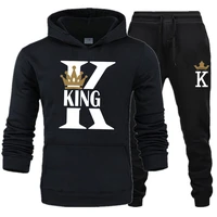2021 fashion lover couple sportwear set king queen printed hooded clothes 2pcs set hoodie and pants plus size hoodies women