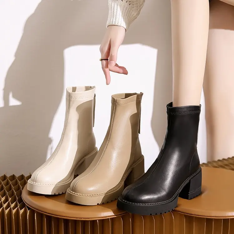 

Женские ботильоны на молнии, белые ботинки с круглым носком, зимняя обувь, роскошные дизайнерские ботинки на низком каблуке, Осень-зима 2022