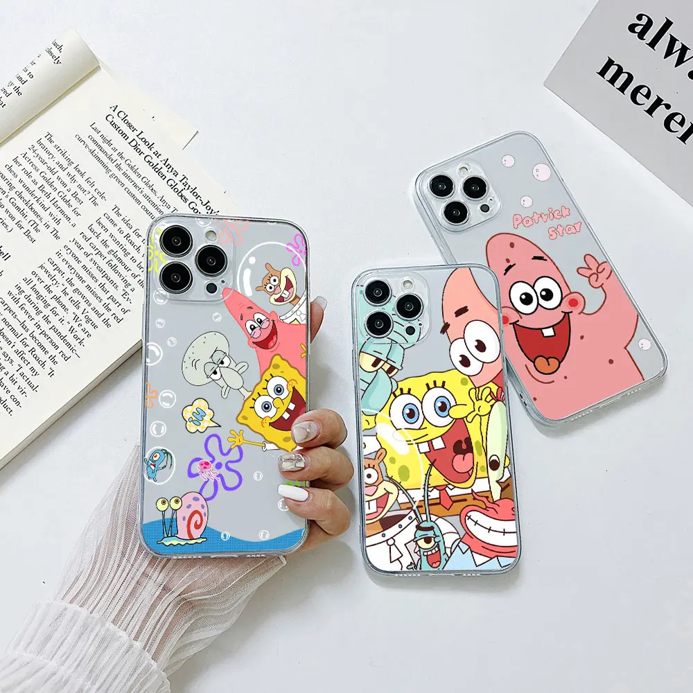 

Cartoon SpongeBobs Patricks Stars Phone Case For iphone 14 13 12 11 XS Pro Max Mini X XR 6 6S 7 8 Plus SE 2020 Transparent Capa