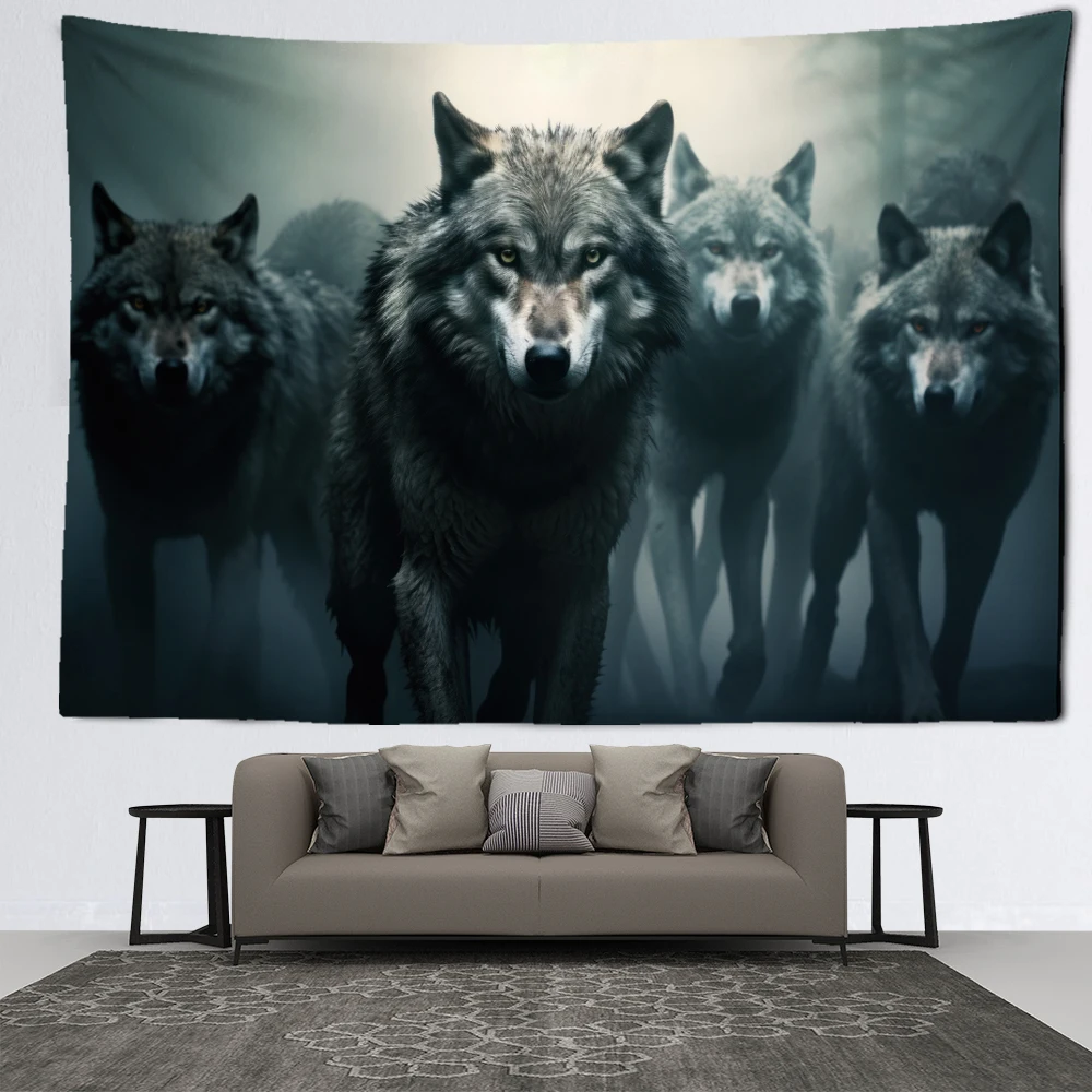 Настенный гобелен с изображением серых волков минималистичное абстрактное