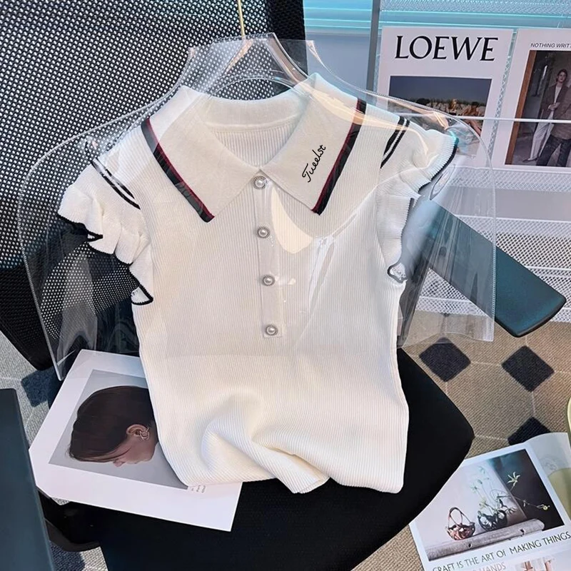 

Women's short sleeved Golf women's clothing fashionable knitted top golf shirt Women's golf clothes women's golf wear 2023