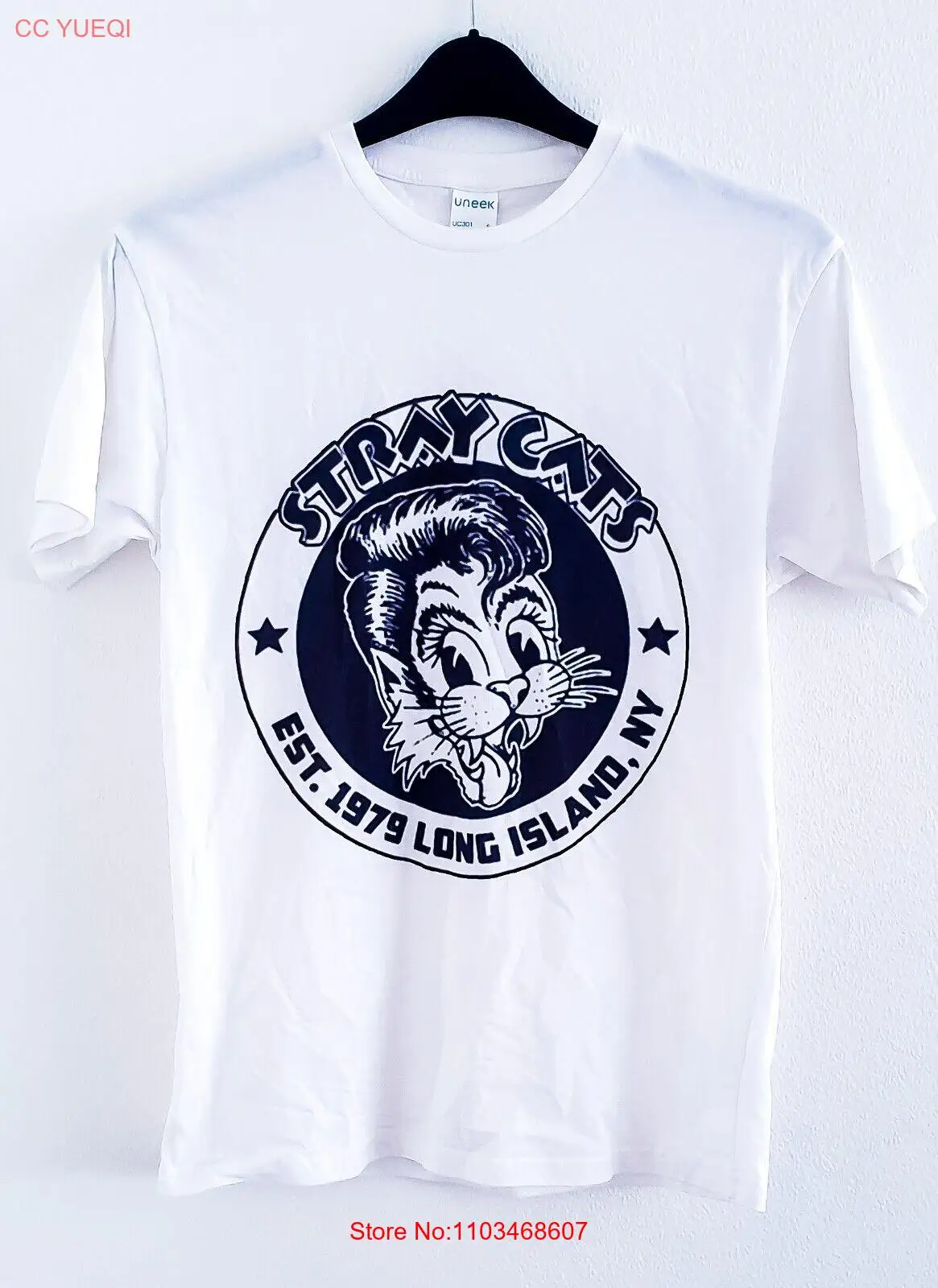 Stray Cats Logo Band White T-Shirt Small Used Casual Rock Festival Christmas