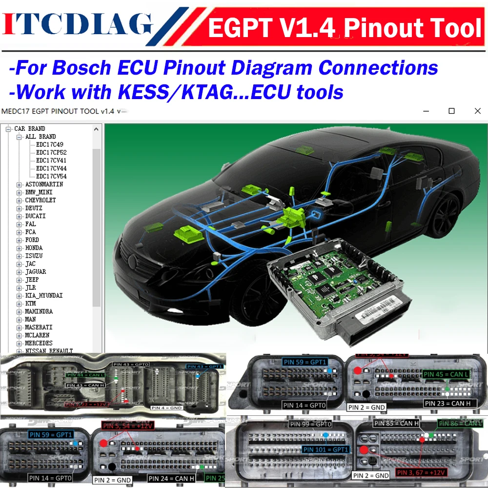 

Новый инструмент для распиновки ECU EGPT для соединений Bosch ECU EGPT Соединения ECU Схема проводки Программное обеспечение для выводов ECU в KESS KTAG