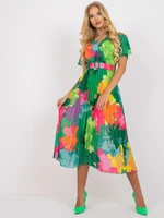 summer 2022 the new pleated floral print dress colorful belt elegant dress v neck ladies beach 5a014