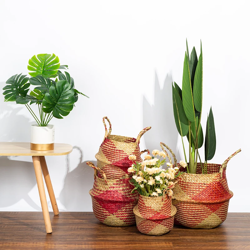 

Handwoven Flower Pot Natural Seagrass Storage Baskets Straw Rattan Sundries Organizer Laundry Dirty Clothes Baskets Home Decor