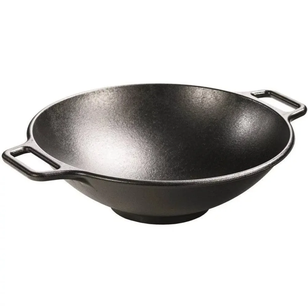 

Pre-Seasoned 14" Cast Iron Wok with Flat Base & Loop Handles，Used for burning, frying, baking, roasting, stewing, frying