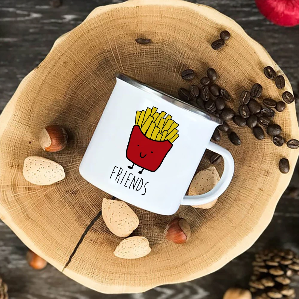Cute Food Print Enamel Tea Coffee Cups Tumblers Creative Fries Student Breakfast Milk Oatmeal Cup Tableware Best Birthday Gifts