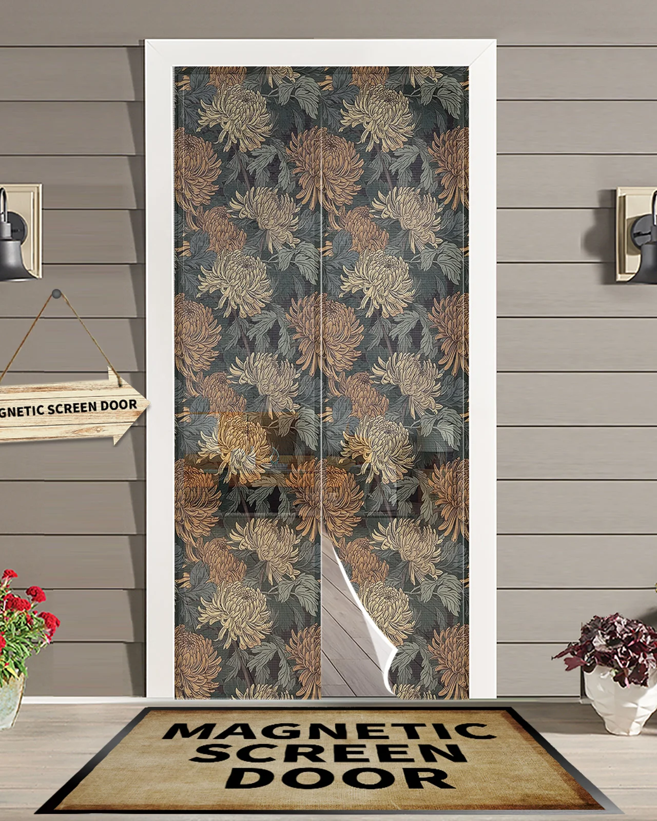 

Chrysanthemum Dahlia Flower Magnetic Door Curtain Living Room Bedroom Home Anti-mosquito Screen Door Curtain