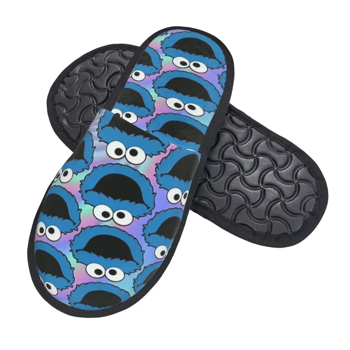 Женские домашние тапочки Elmo с печеньем Уютные теплые пушистые синего цвета