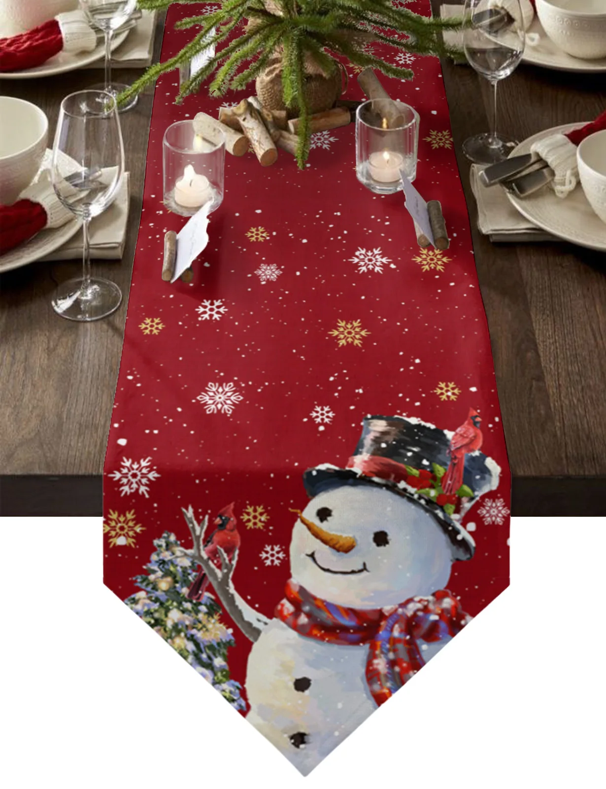 

Christmas Snowman Red Background Christmas Home Decor Table Runner Wedding Decoration Tablecloth Kitchen Table Runners
