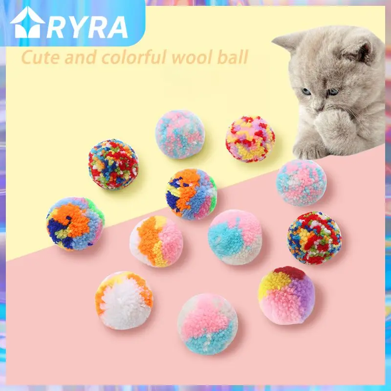 Cute Wool Ball Fluffy Soft Plush Poms Ball Colored Wool Musement Cat Toy Pet Cats Throwing Cat Chew Toy For Cats Accessories