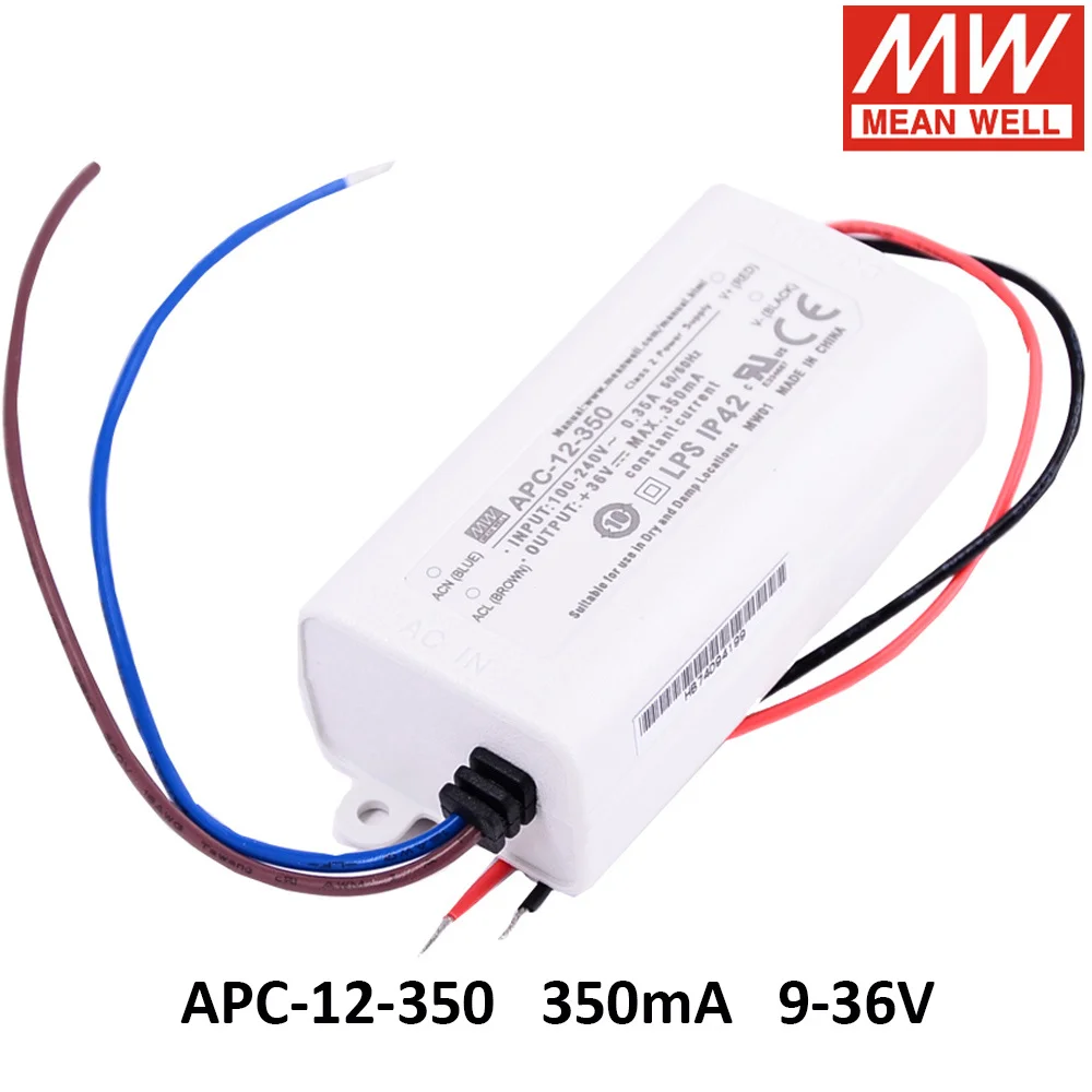 MEAN WELL APC-12-350 AC TO DC 9 ~ 36 В 350 мА 12 Вт светодиодный постоянный ток импульсный источник питания Meanwell светодиодный драйвер