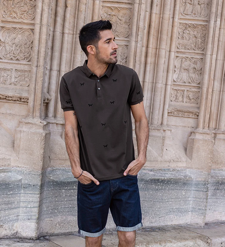 

C9614 Men's summer new Fox embroidered short sleeved polo shirt.