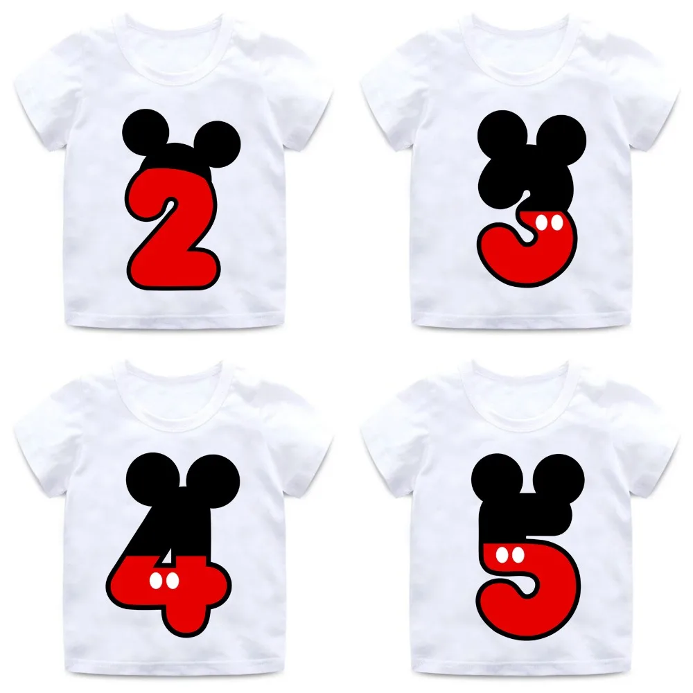 Boys and Girls Happy Birthday Number 1-9 Letter Print T-shirt Enfant Summer White Tee Kids Funny Birthday Present,Drop Ship