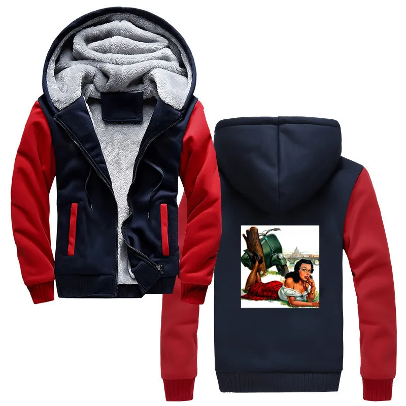 

Vintage Vespa Girl Riders Hoodies Men Vespa Motorcycle Scooter Hooded Male Logo Print Thick Zipper Sweatshirt Funny Jacket