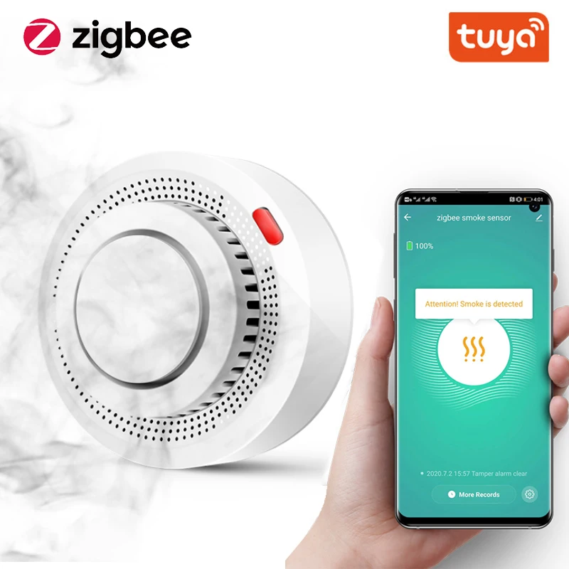 

Смарт-датчик дыма Tuya, работающий с приложением Tuya Zigbee Hub Smartlife
