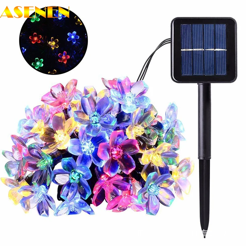 

Уличная гирлянда на солнечной батарее, сказочные огни, цветная гирлянда с цветами вишни, 20/50 светодиодов, Рождественское украшение для вече...
