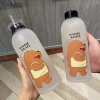 cartoon bear water bottle frosted straw cup large capacity kettle outdoor portable leak proof transparent panda bottle garrafa