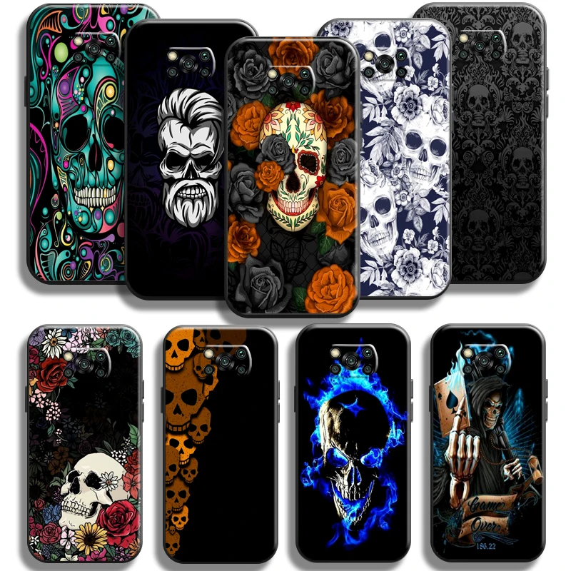 

Rose Skull Grim Reaper Diablo Phone Case For Xiaomi Poco X3 Pro X3 NFC POCO X3 GT Black Carcasa Liquid Silicon Back