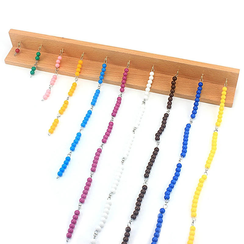 

Montessori Colored Beads Chain Math Toys Colorful 1-10 Beads Games Toddler Beech Wood Preschool Training Square Bead Chain Toy