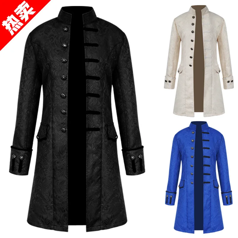 

Men Victoria Edwardian Steampunk Trench Coat Outwear Vintage Prince Overcoat Medieval Renaissance Jacket Cosplay Costume