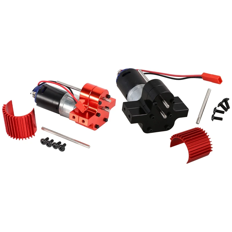 

2 Set 370 Brushed Motor+Alloy Heat Sink Gear Box Set With Steel Gears For WPL Henglong C14 C24 B14, Red & Black