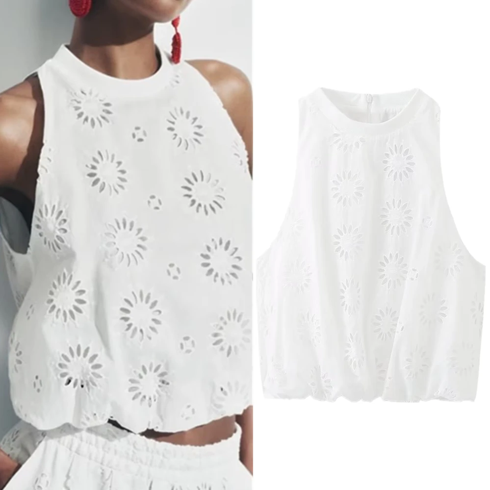 

Женский топ с вышивкой Jenny & Dave, Повседневная рубашка из чистого хлопка в французском стиле кантри, короткая рубашка без рукавов с высокой талией