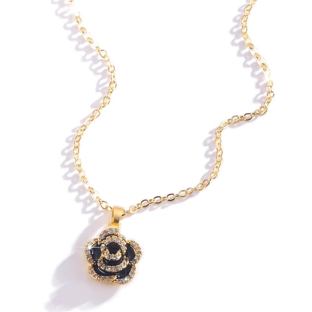 

Coconal Fashion Women Rose Flower Hollow Pendant Necklace Gold Color Simply Long Chain Necklace For Female Party Gift Jewelry