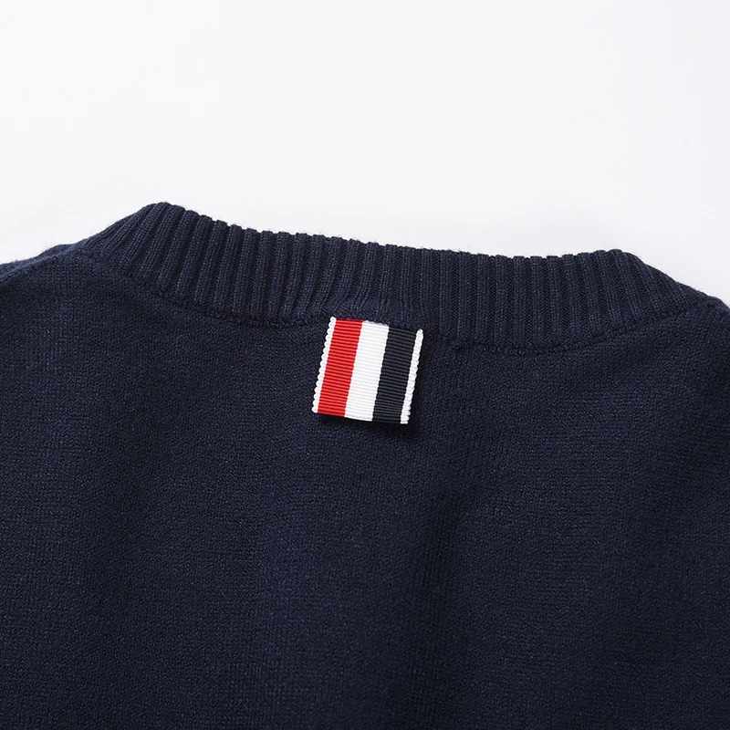 TB THOM Mne's Sweater Autumn Winter Fashion Brand Slim Casual Coat Cotton Striped 4-Bar Crew Neck Pullover Casual Slim Sweaters