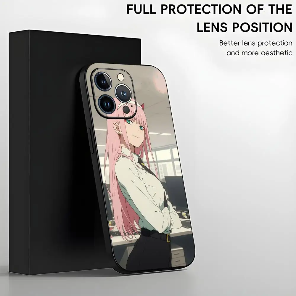 Фото Стильный и милый чехол Zero Two для iPhone 17 Air, 16, 15, 14, 13, 12, 11 Plus, Mini, Pro, Max, черный, противоударный №2