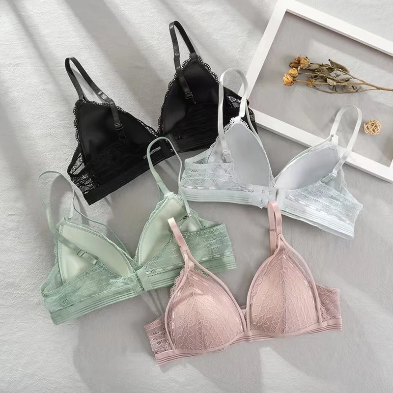 

Кружевные бюстгальтеры без косточек для женщин, красивый бюстгальтер с треугольной чашкой на спине, удобный бюстгальтер пуш-ап, тонкий мягк...