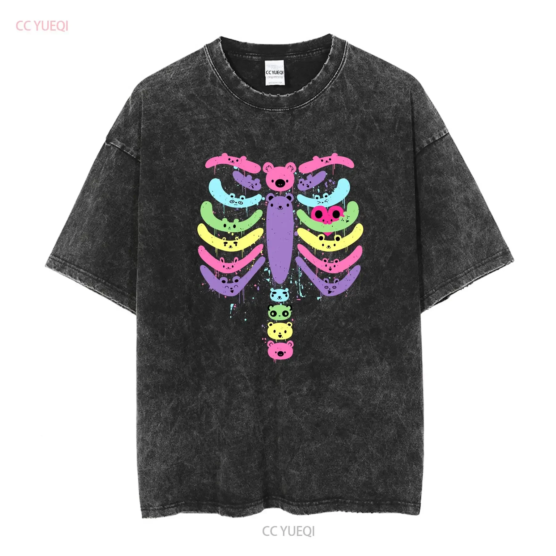 Фото Bear Bones Kawaii Drip Fitted Хэллоуин футболка милый скелет анатомия жуткий сезон бохо ребристая клетка с длинными или короткими рукавами мода №2